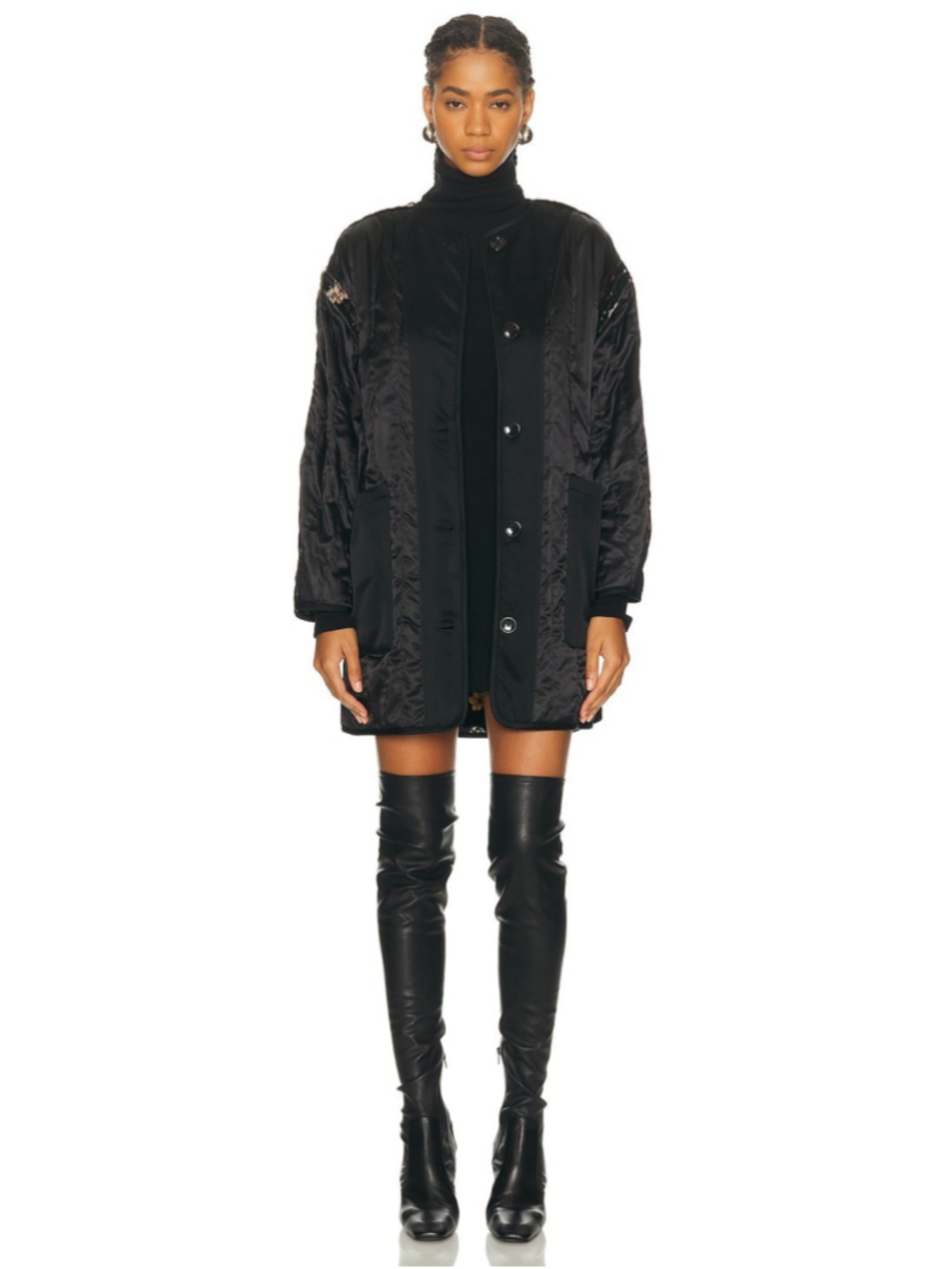 New R13 Padded Gothic Floral Velvet Liner Coat Large Multifloral Black Oversized - Picture 3 of 14